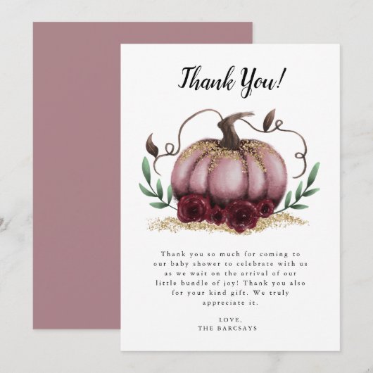 Rustic Pink Little Pumpkin Baby shower Bedankkaart (Voorkant / Achterkant)