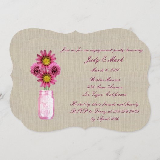 Rustic Pink Mason Jar Engagement Party nodigt uit Kaart (Voorkant / Achterkant)