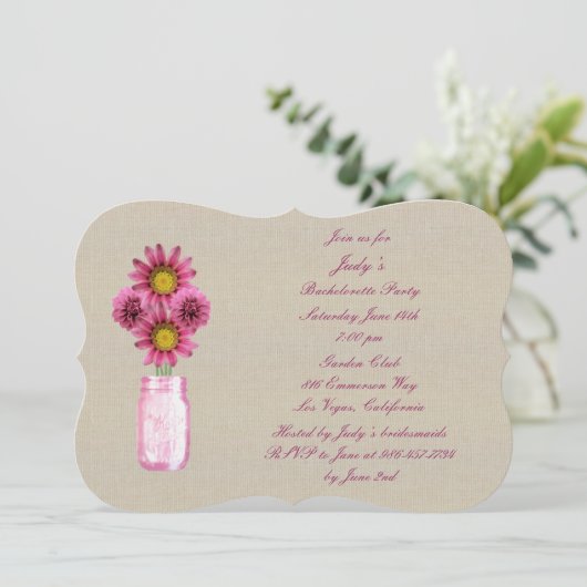 Rustic Pink Mason Jars Bachelorette Party nodigt u Kaart (Staand voorkant)