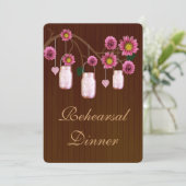 Rustic Pink Mason Jars Rehearsal Dinner Invite Kaart (Staand voorkant)