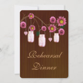 Rustic Pink Mason Jars Rehearsal Dinner Invite Kaart (Voorkant)