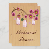 Rustic Pink Mason Jars Rehearsal Dinner Invite Kaart (Voorkant / Achterkant)