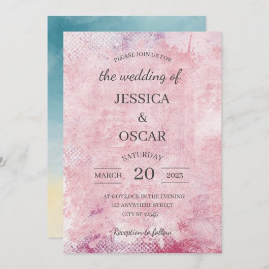 Rustic Pink Minimal Wedding Kaart (Voorkant / Achterkant)