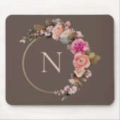 Rustic Pink Monogram Floral Gold Muismat (Voorkant)