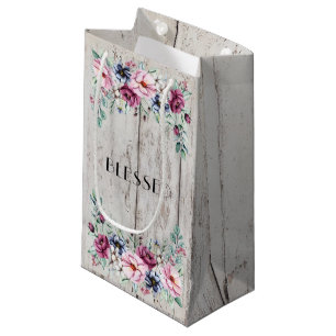 Rustic Pink & Navy Floral Barn Wood zonder houten Klein Cadeauzakje
