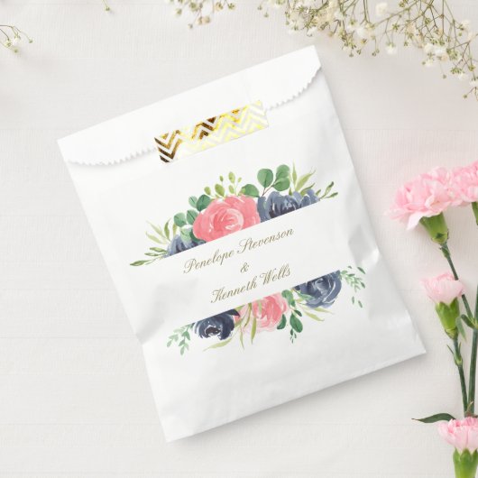 Rustic Pink Navy Roos Floral Lijst Aangepast huwel Bedankzakje (Gezegeld)