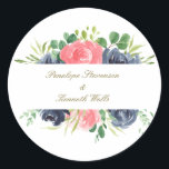 Rustic Pink Navy Roos Floral Lijst Aangepast huwel Ronde Sticker<br><div class="desc">Rustic Pink Navy Roos Floral Lijst Custom Wedding Classic Round Sticker</div>