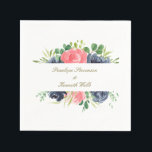 Rustic Pink Navy Roos Floral Lijst Aangepast huwel Servet<br><div class="desc">Rustic Pink Navy Roos Floral Lijst Aangepast huwelijk Napkins</div>