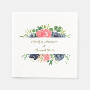 Rustic Pink Navy Roos Floral Lijst Aangepast huwel Servet