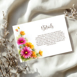 Rustic Pink Orange Floral Wedding Details Informatiekaartje