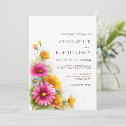 Rustic Pink Orange Floral Wedding Kaart (Staand voorkant)