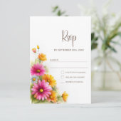 Rustic Pink Orange Floral Wedding RSVP (Staand voorkant)