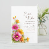 Rustic Pink Orange Floral Wedding Save the Date (Staand voorkant)