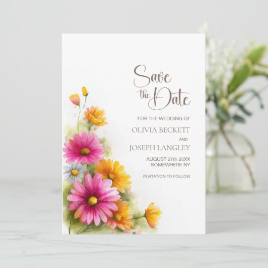 Rustic Pink Orange Floral Wedding Save the Date (Staand voorkant)