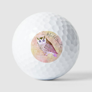 Rustic Pink Owl Monogram Name Golf Balls Golfballen