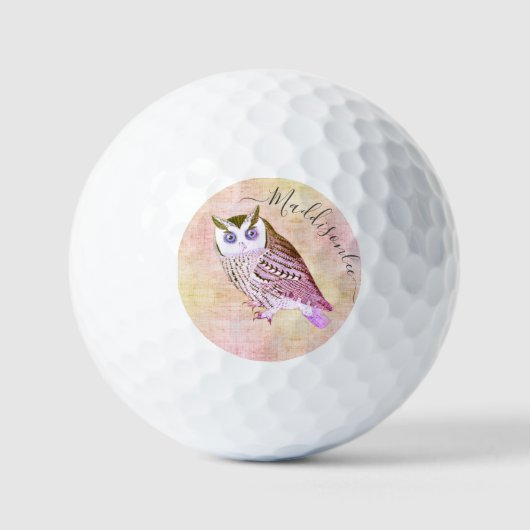 Rustic Pink Owl Monogram Name Golf Balls Golfballen (Voorkant)