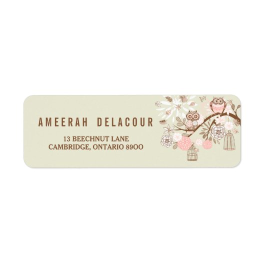 Rustic Pink Owls and Birdcages Address Label (Voorkant)