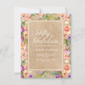 Rustic Pink Paars Floral Kraft 50th Birthday Kaart (Voorkant)