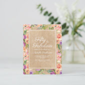 Rustic Pink Paars Floral Kraft 50th Birthday Kaart (Staand voorkant)