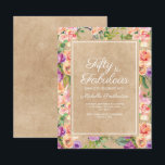 Rustic Pink Paars Floral Kraft 50th Birthday Kaart<br><div class="desc">Roze en paarse botanische waterverf op boho-stijl,  floreel op roestbruin kraftpapier,  vijftig en Fabulous / vijftigjarig feest.</div>