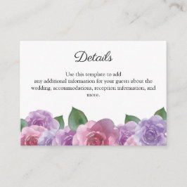 Rustic Pink Paars Roos Floral Wedding Details Informatiekaartje