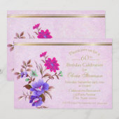 Rustic Pink & Paarse Floral 60e verjaardag Kaart (Voorkant / Achterkant)