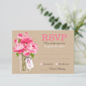 Rustic Pink Peonies mason Jar RSVP-kaart RSVP Kaartje (Staand voorkant)