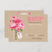 Rustic Pink Peonies mason Jar RSVP-kaart RSVP Kaartje (Voorkant / Achterkant)