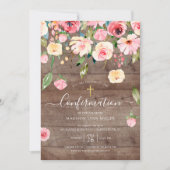Rustic Pink Peonies Roos Floral Confirmation Kaart (Voorkant)