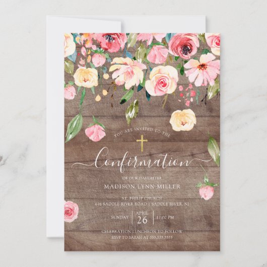 Rustic Pink Peonies Roos Floral Confirmation Kaart (Voorkant)
