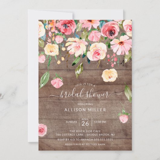 Rustic Pink Peonies Roos Floral Vrijgezellenfeest Kaart (Voorkant)
