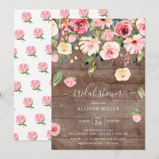Rustic Pink Peonies Roos Floral Vrijgezellenfeest Kaart (Voorkant / Achterkant)