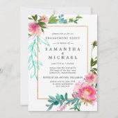 Rustic Pink Peony Floral Engagement Party Kaart (Voorkant)