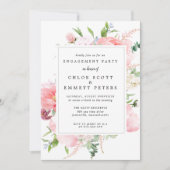 Rustic Pink Peony Floral Engagement Party Kaart (Voorkant)