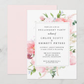 Rustic Pink Peony Floral Engagement Party Kaart (Voorkant / Achterkant)