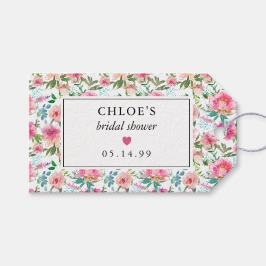 Rustic Pink Peony Floral Vrijgezellenfeest Cadeaulabel (Voorkant (Horizontaal))