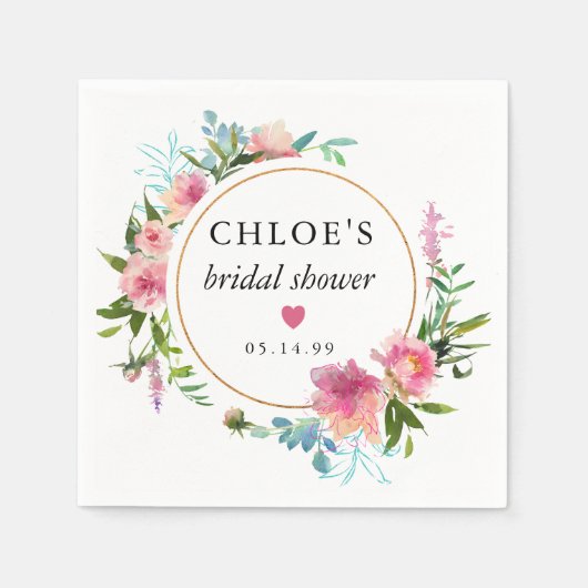 Rustic Pink Peony Floral Vrijgezellenfeest Servet (Voorkant)