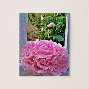 Rustic Pink Peony Garden Pickets Legpuzzel