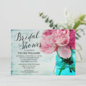 Rustic Pink Peony Mason Jar Vrijgezellenfeest Kaart (Staand voorkant)