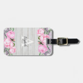 Rustic Pink Peony | Monogram Bagagelabel (Voorkant horizontaal)
