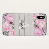 Rustic Pink Peony | Monogram Case-Mate iPhone Case (Achterkant (horizontaal))