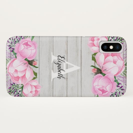 Rustic Pink Peony | Monogram Case-Mate iPhone Case (Achterkant (horizontaal))