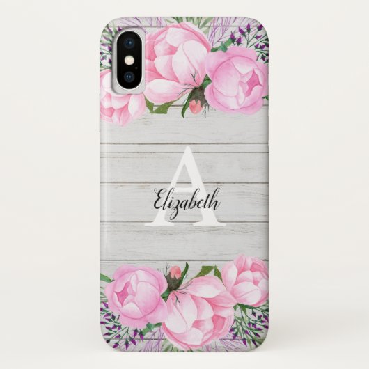 Rustic Pink Peony | Monogram Case-Mate iPhone Case (Achterkant)