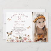 Rustic Pink Photo Wildflowers 3rd Birthday Kaart (Voorkant)