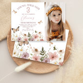 Rustic Pink Photo Wildflowers 3rd Birthday Kaart