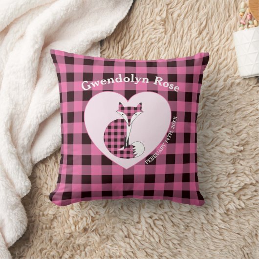 Rustic Pink Plaid Cute Fox Baby Kussen (Deken)