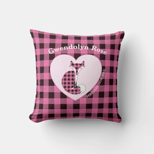 Rustic Pink Plaid Cute Fox Baby Kussen (Voorkant)