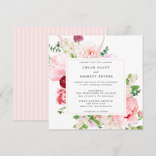 Rustic Pink Pony Floral Wedding Kaart (Voorkant / Achterkant)