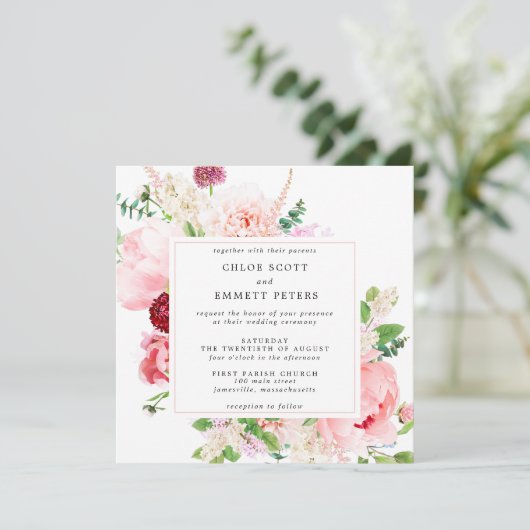 Rustic Pink Pony Floral Wedding Kaart (Staand voorkant)