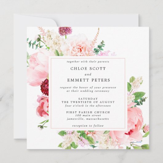 Rustic Pink Pony Floral Wedding Kaart (Voorkant)